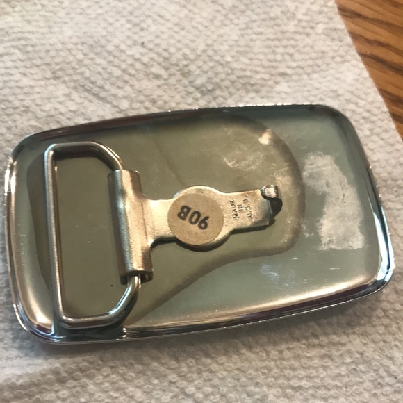 New Silver tone belt buckle with gold tone cowboy boots - Picture 3 of 4